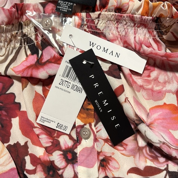 NWT 2X Floral flowy long sleeve high smocked neck top Premise - Picture 5 of 6